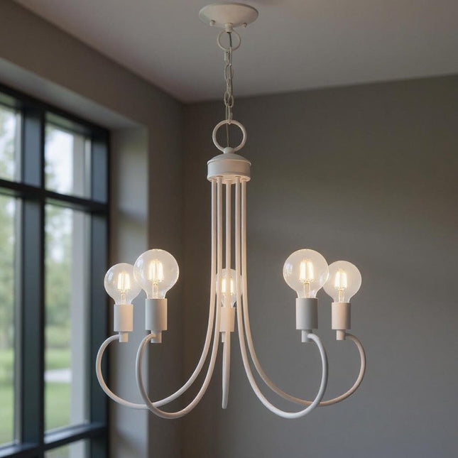 White Five Light Dimmable Chandelier With Shades HomeRoots