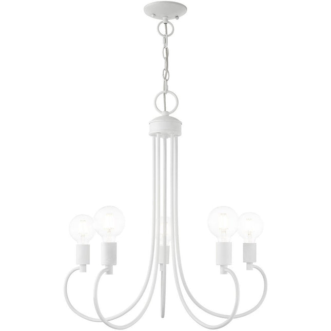 White Five Light Metal Dimmable Chandelier With Shades