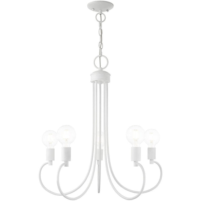 White Five Light Dimmable Chandelier With Shades HomeRoots