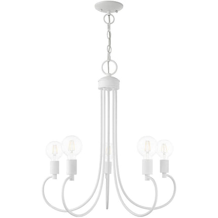 White Five Light Metal Dimmable Chandelier With Shades