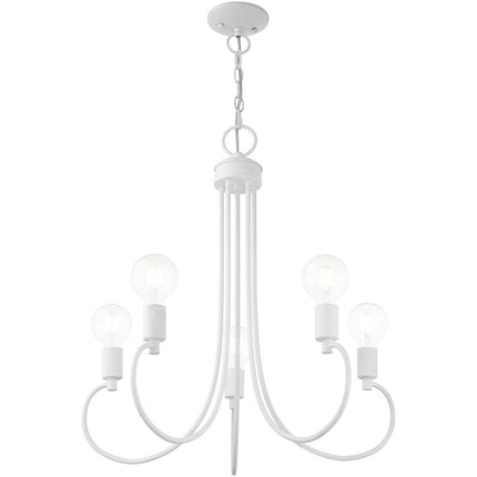 White Five Light Metal Dimmable Chandelier With Shades