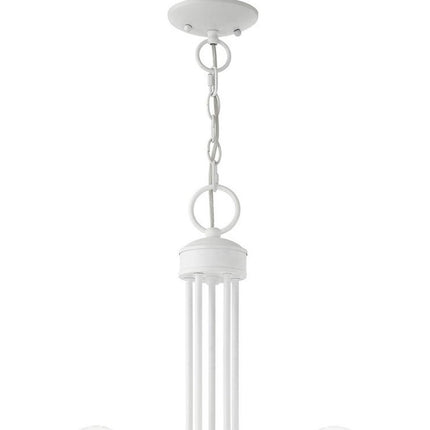 White Five Light Metal Dimmable Chandelier With Shades