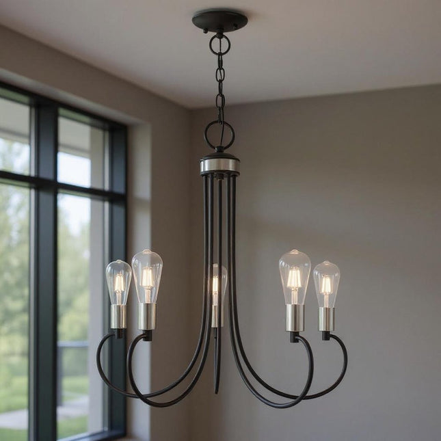 Five Light Dimmable Chandelier With Shades HomeRoots