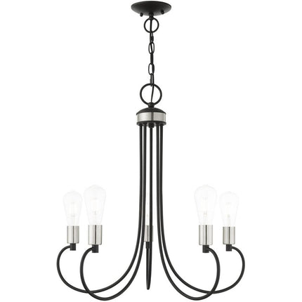 Black Five Light Metal Dimmable Chandelier With Shades