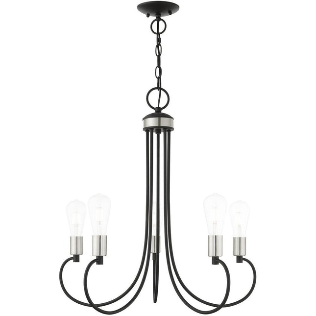 Black Five Light Metal Dimmable Chandelier With Shades