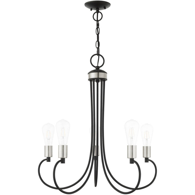 Black Five Light Metal Dimmable Chandelier With Shades