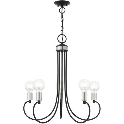Black Five Light Metal Dimmable Chandelier With Shades
