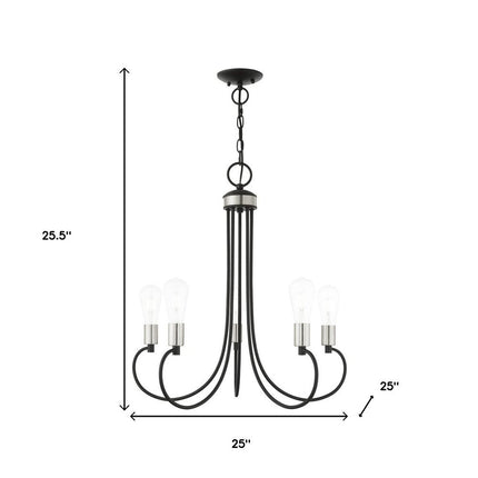 Black Five Light Metal Dimmable Chandelier With Shades