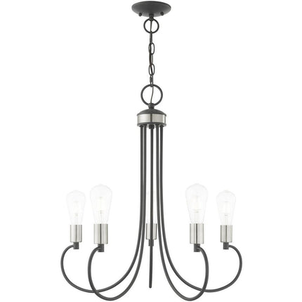 Gray Five Light Metal Dimmable Chandelier With Shades