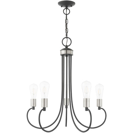 Gray Five Light Metal Dimmable Chandelier With Shades