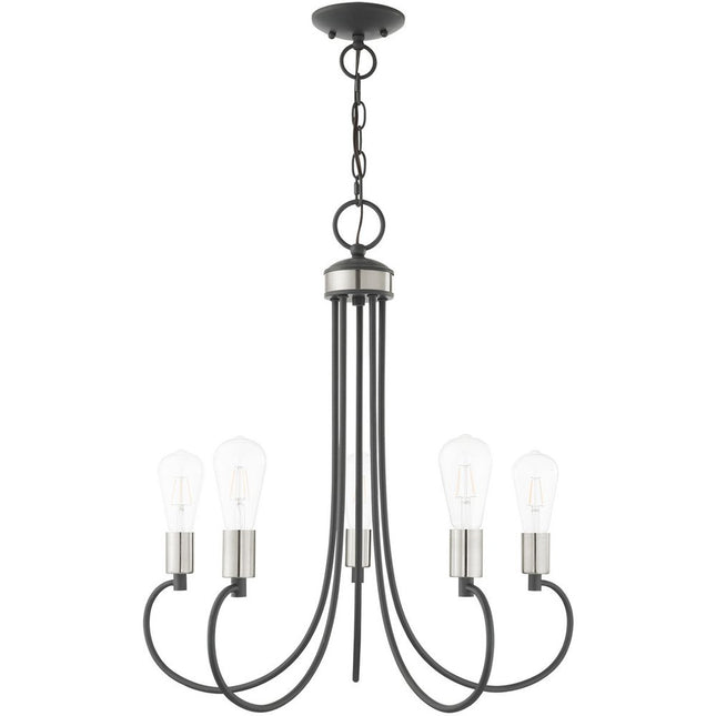 Gray Five Light Metal Dimmable Chandelier With Shades