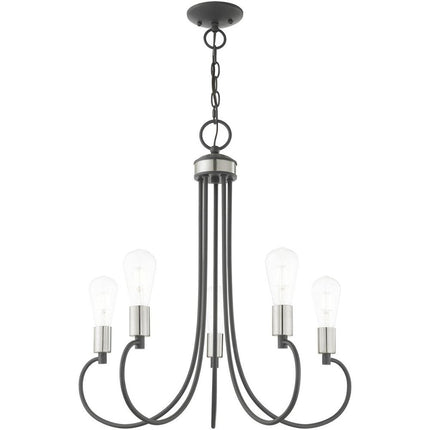 Gray Five Light Metal Dimmable Chandelier With Shades