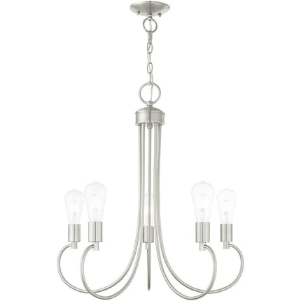 Nickel Five Light Metal Dimmable Chandelier With Shades