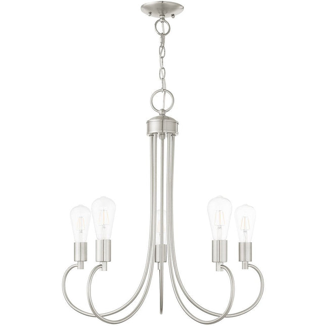 Nickel Five Light Metal Dimmable Chandelier With Shades HomeRoots