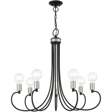 Black Seven Light Metal Dimmable Chandelier With Shades