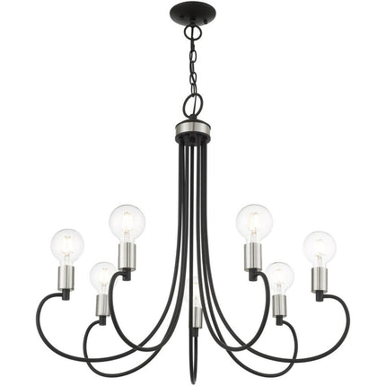 Black Seven Light Metal Dimmable Chandelier With Shades