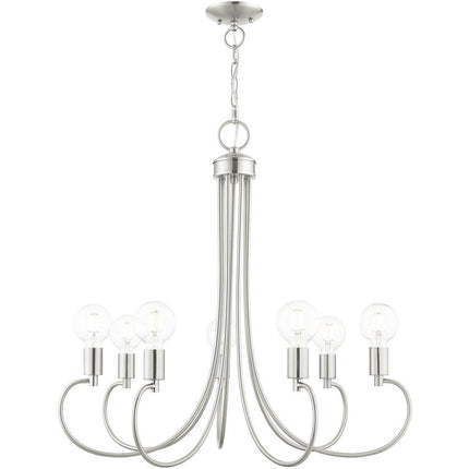 Nickel Seven Light Metal Dimmable Chandelier With Shades