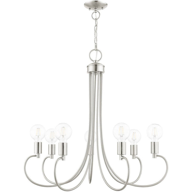 Nickel Seven Light Metal Dimmable Chandelier With Shades HomeRoots