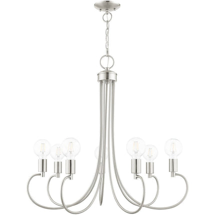 Nickel Seven Light Metal Dimmable Chandelier With Shades