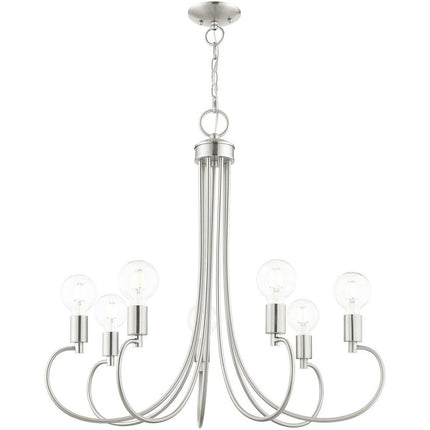 Nickel Seven Light Metal Dimmable Chandelier With Shades
