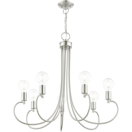 Nickel Seven Light Metal Dimmable Chandelier With Shades