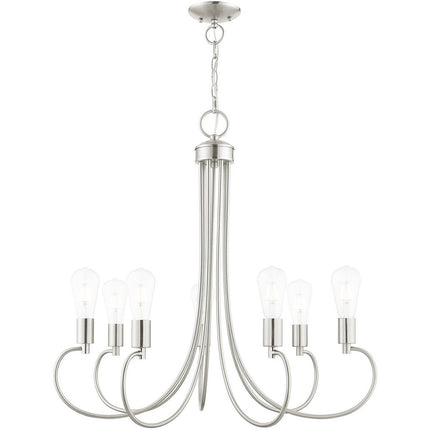 Nickel Seven Light Metal Dimmable Chandelier With Shades