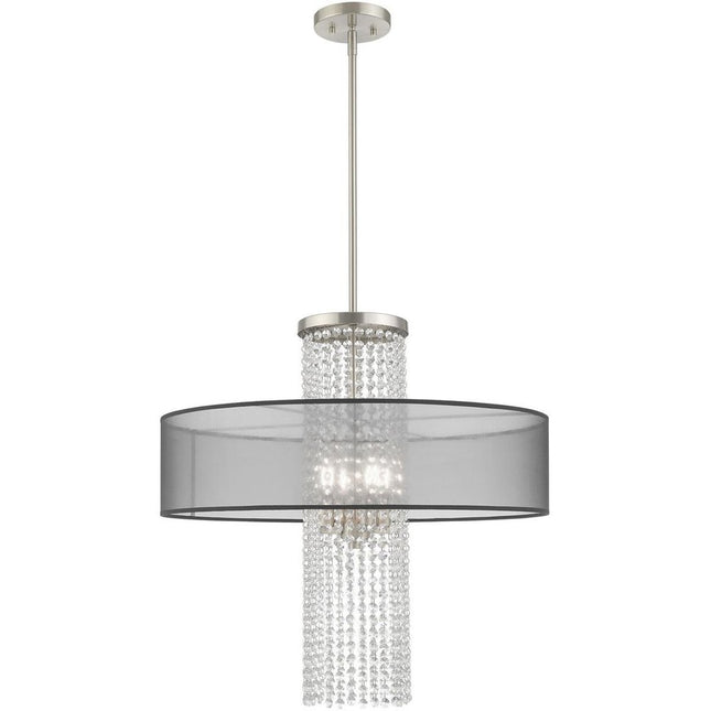 Nickel Four Light Metal Dimmable Chandelier With Shades