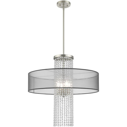 Nickel Four Light Metal Dimmable Chandelier With Shades