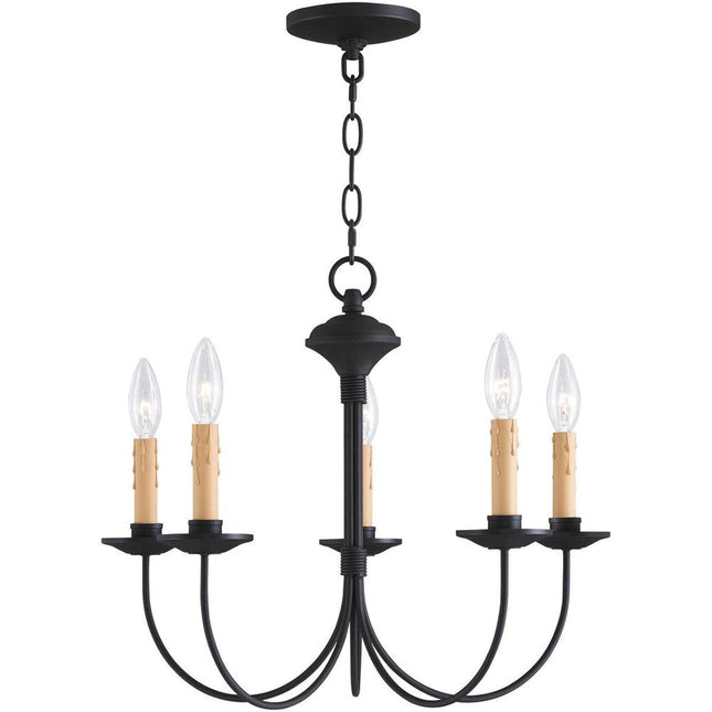 Black Five Light Dimmable Chandelier With Shades HomeRoots