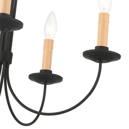 Black Five Light Metal Dimmable Chandelier With Shades
