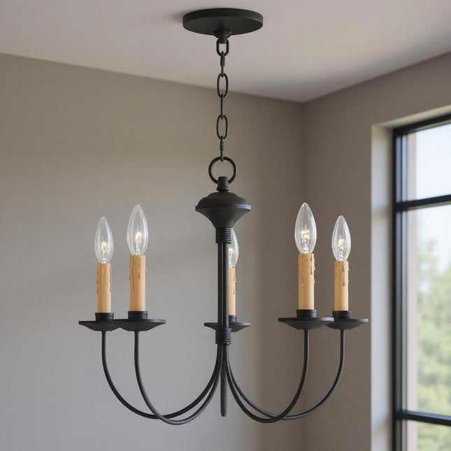 Black Five Light Dimmable Chandelier With Shades HomeRoots