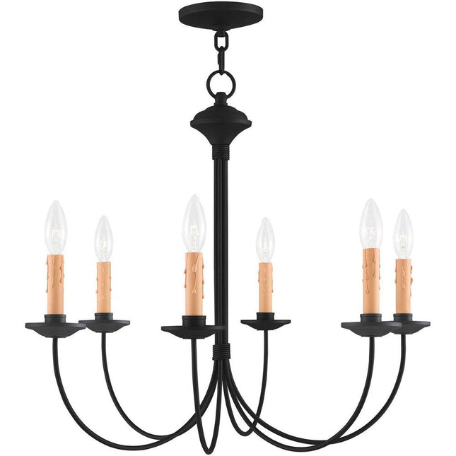 Black Six Light Metal Dimmable Chandelier With Shades HomeRoots