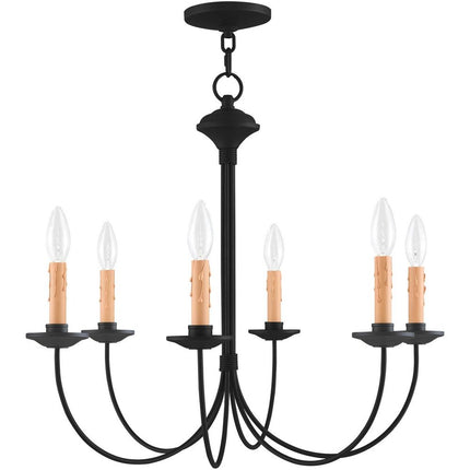 Black Six Light Metal Dimmable Chandelier With Shades