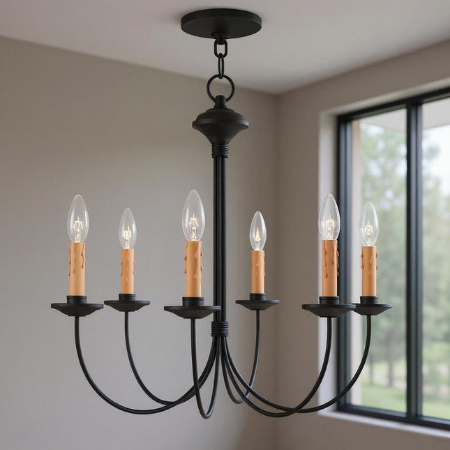 Black Six Light Dimmable Chandelier With Shades HomeRoots