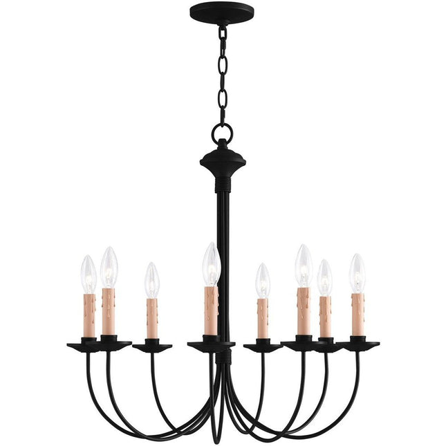 Black Eight Light Metal Dimmable Chandelier With Shades HomeRoots