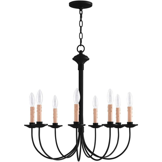 Black Eight Light Metal Dimmable Chandelier With Shades HomeRoots