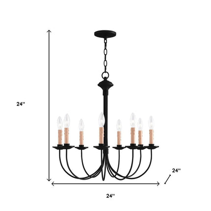 Black Eight Light Metal Dimmable Chandelier With Shades