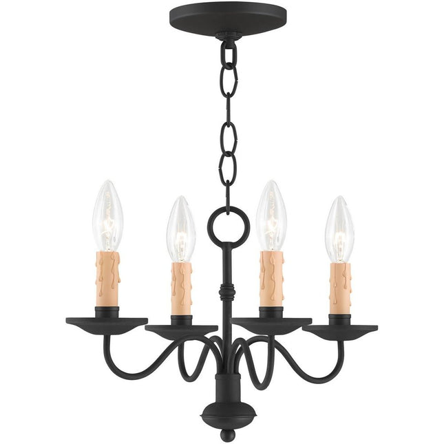 Black Four Light Metal Dimmable Chandelier With Shades