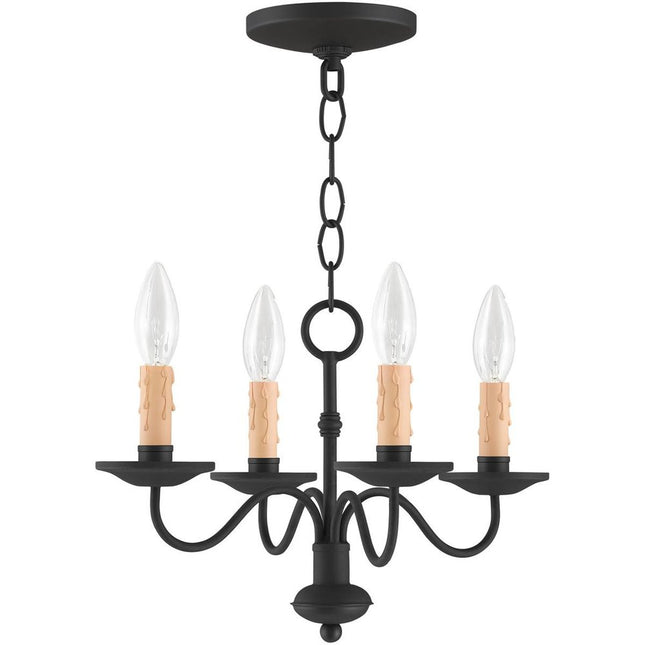 Black Four Light Metal Dimmable Chandelier With Shades