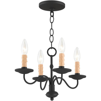 Black Four Light Metal Dimmable Chandelier With Shades