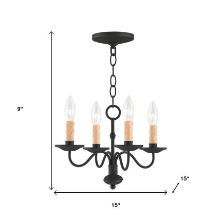 Black Four Light Metal Dimmable Chandelier With Shades