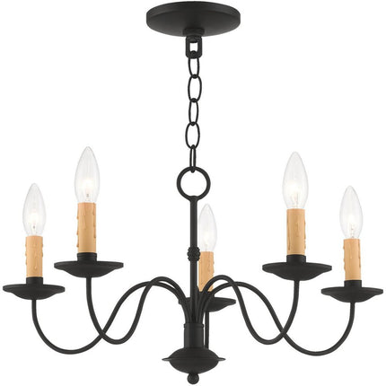 Black Five Light Metal Dimmable Chandelier With Shades