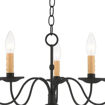 Black Five Light Metal Dimmable Chandelier With Shades