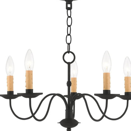 Black Five Light Metal Dimmable Chandelier With Shades