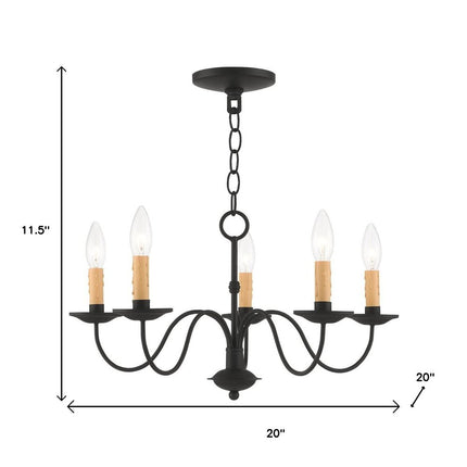 Black Five Light Metal Dimmable Chandelier With Shades