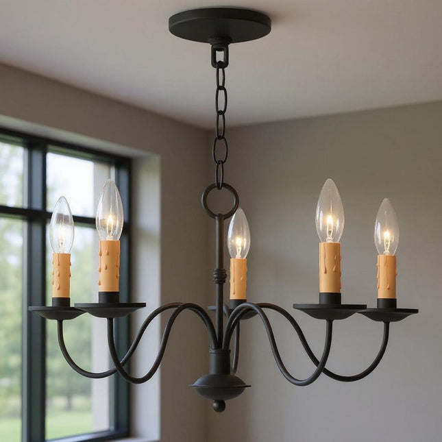 Black Five Light Dimmable Chandelier With Shades HomeRoots