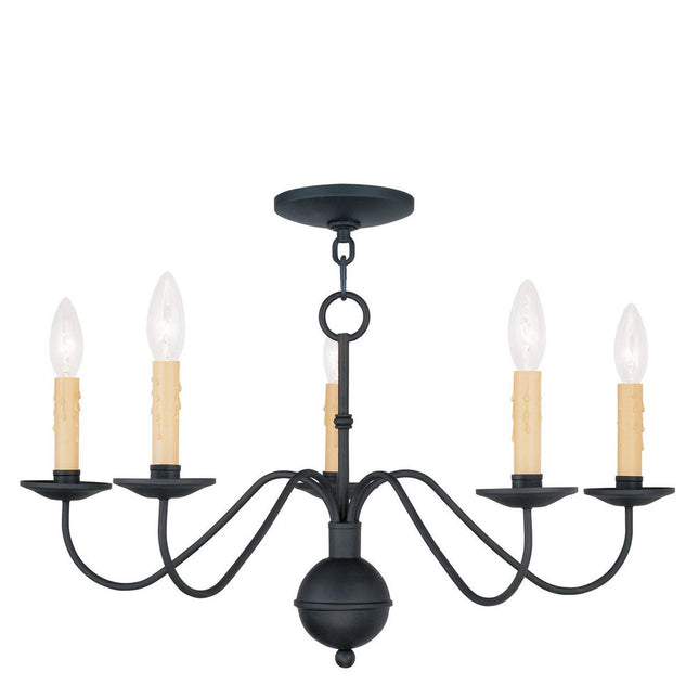 Black Five Light Metal Dimmable Chandelier With Shades