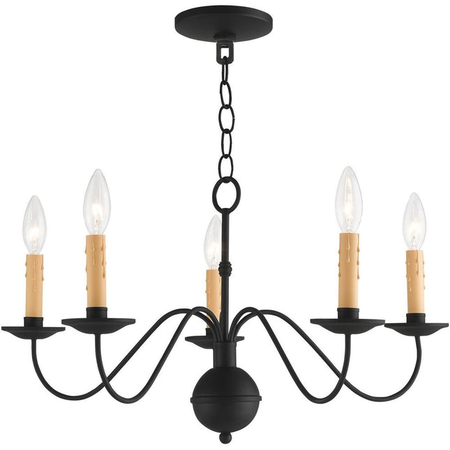 Black Five Light Metal Dimmable Chandelier With Shades
