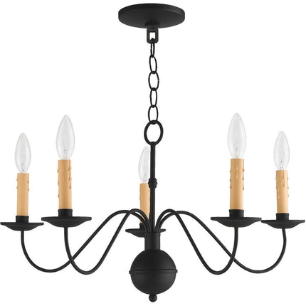 Black Five Light Metal Dimmable Chandelier With Shades