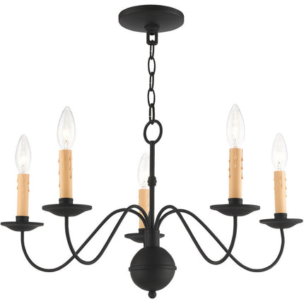 Black Five Light Metal Dimmable Chandelier With Shades